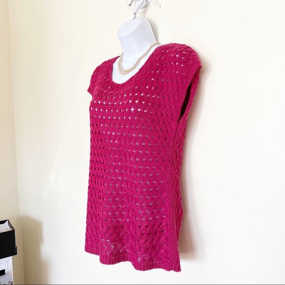 COLDWATER CREEK Fuchsia Crocheted Knit Short Sleeve Sweater, S / 8 - Picture 5 of 9